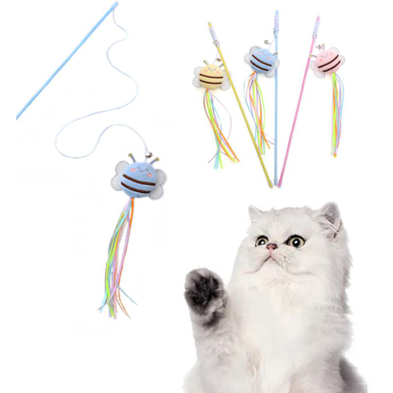 Cat teaser stick with bell - assorted colors, , medium-null