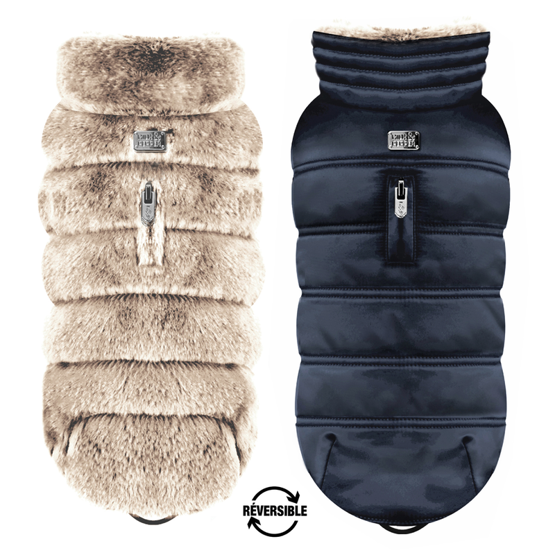 Milk and pepper vadim reversible puff jacket with fur beige/blue - size 41-null