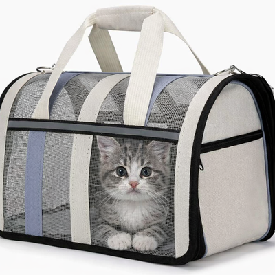 Fabric shoulder carrier full breathable - ivory & light blue 47x26xh26cm, , medium