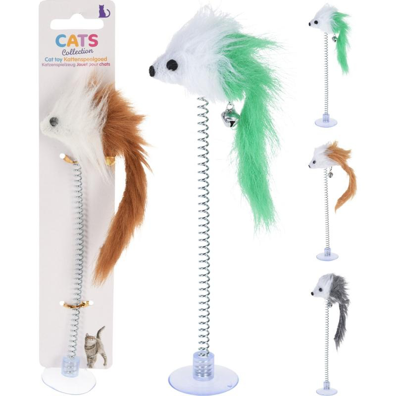 Cat toy mouse on spring 19cm - assorted colors, , medium-null