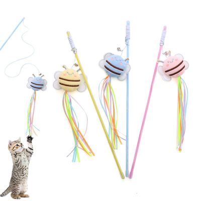 Cat teaser stick with bell - assorted colors, , medium