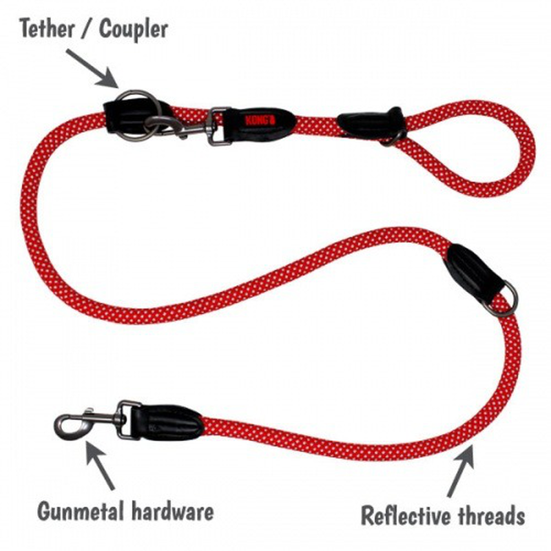 Kong adjustable rope leash l red, , medium-null