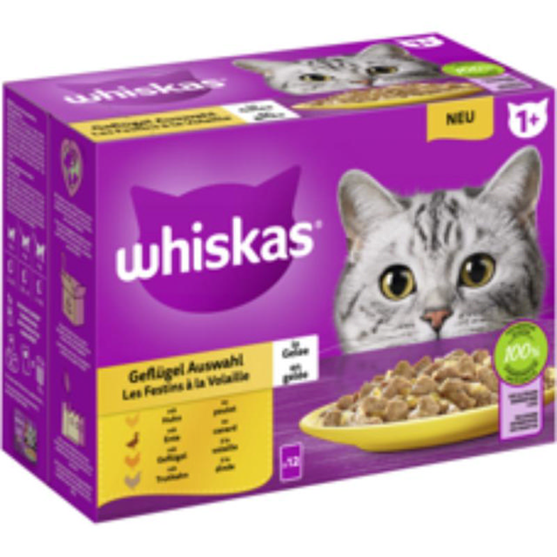Whiskas pouch wet cat food poultry selection 12x85g, , medium-null