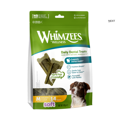 Whimzees soft daily dental treat m dog 12-18kg 14 treats, , medium