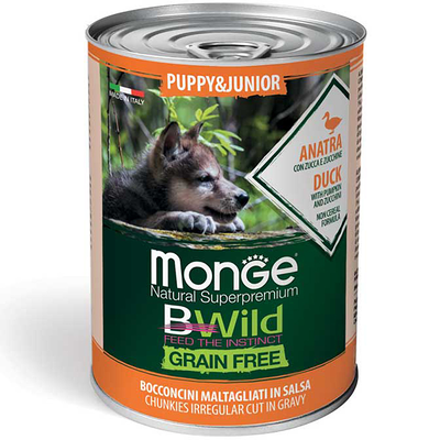 Monge bwild wet grain free puppy & junior duck, pumpkin & zucchini - 400gr, , medium