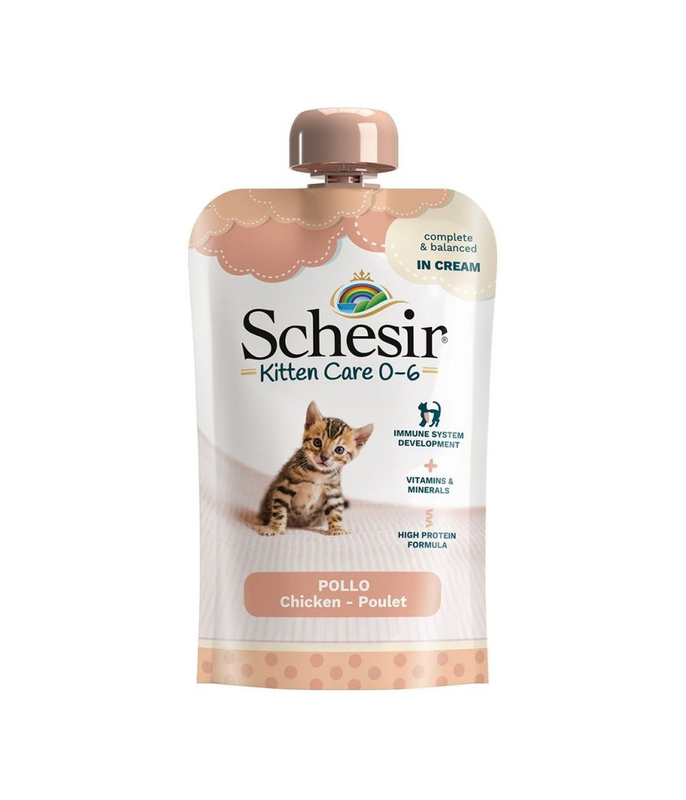 Schesir cat wet food kitten chicken pouch in cream &sigma;&upsilon;&sigma;&kappa;&epsilon;&upsilon;&alpha;&sigma;&iota;&alpha; 150g-null
