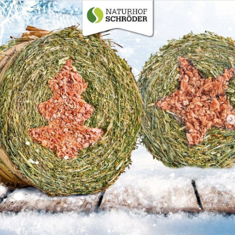 Hay bale with dried flowers-null