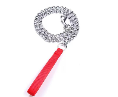 Heavy duty steel chain dog leash 120cm - red, Red, medium