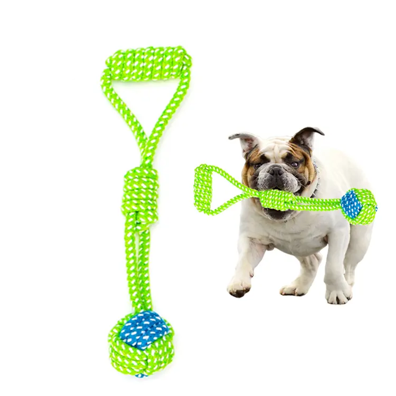 Chewable rope ball with handle for dogs-null