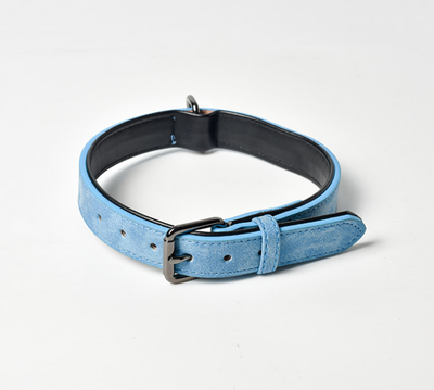 Leather collar for pets, Light Blue, medium
