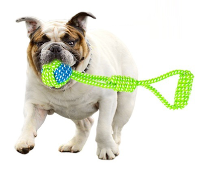 Chewable rope ball with handle for dogs, Green, medium