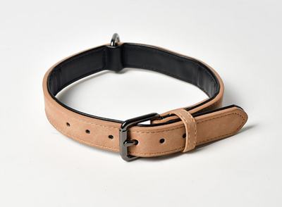 Leather collar for pets, Beige, medium