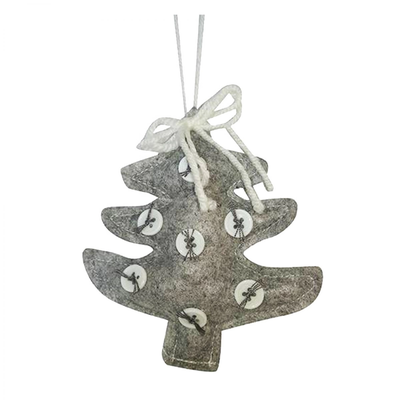 Christmas ornament wool hanging tree white gray 12cm, , medium