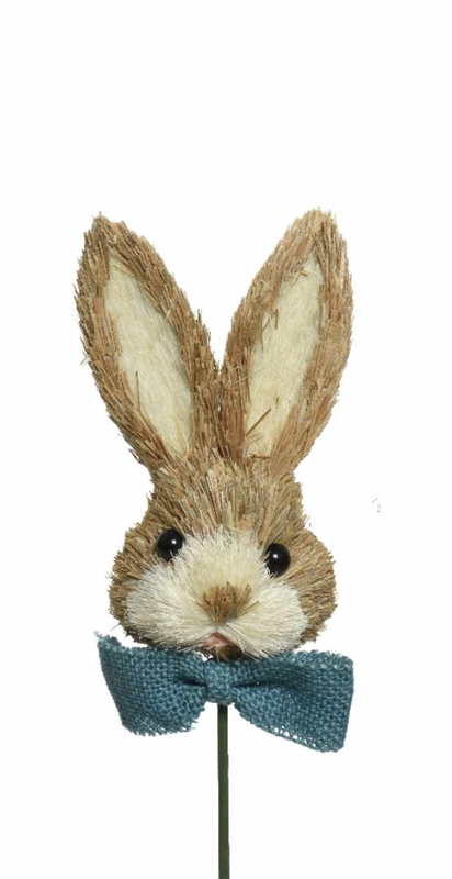 Bunny grass with bow on pick - blue-null