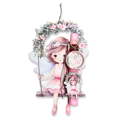 Hand-decorated easter candle with wooden base - flower fairy, , medium