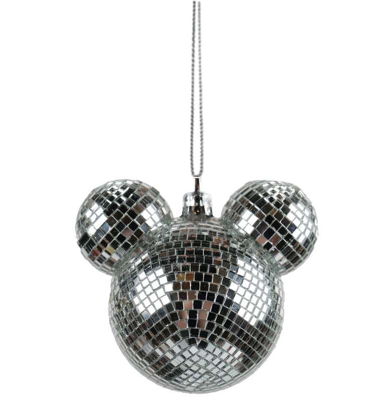 Christmas bauble plastic mickey ears disco silver 8.5cm, , medium-null