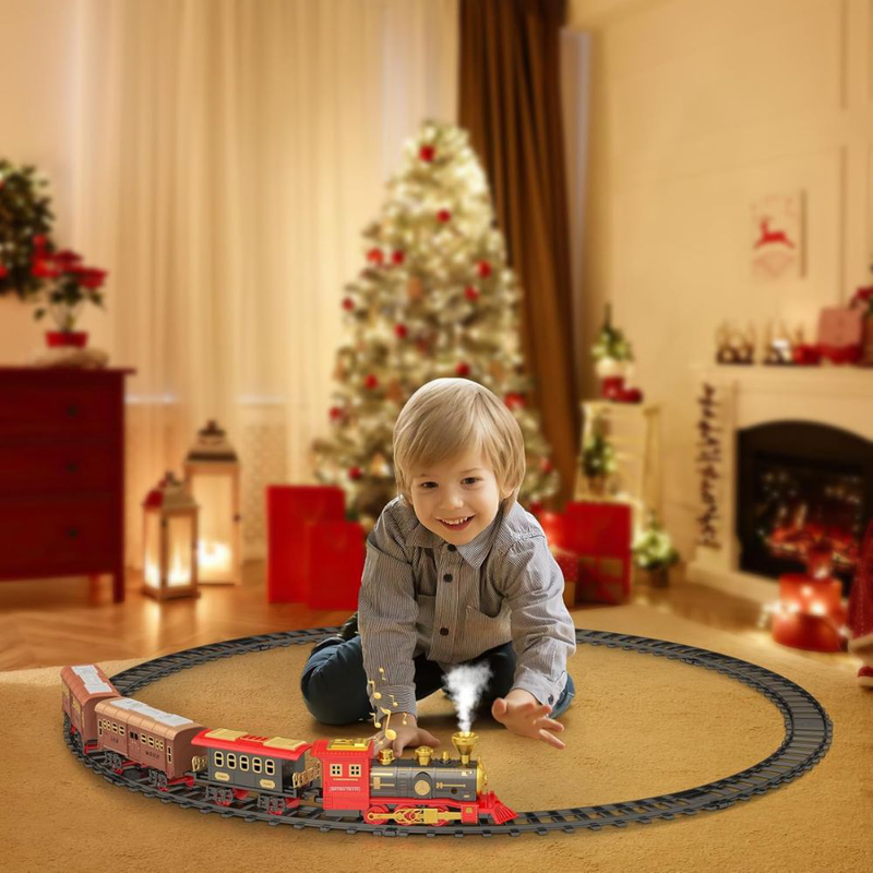 Product image: Ηλεκτρικό χριστουγεννιάτικο τρενάκι με φωτισμό, μουσική & καπνό 318cm περίμετρος, , medium-null