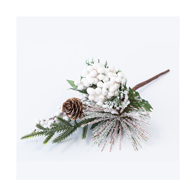 Christmas branch with fan leaves and white decorations 25cm, , medium