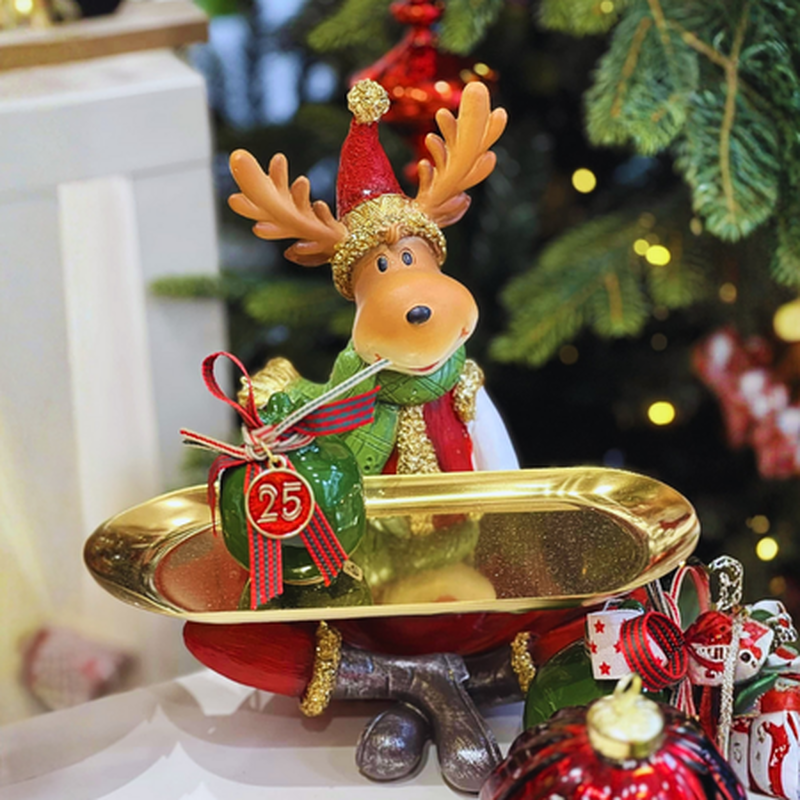 Product image: Xmas polyresin deer with gold tray 19x14x27cm xl-7067, , medium-null