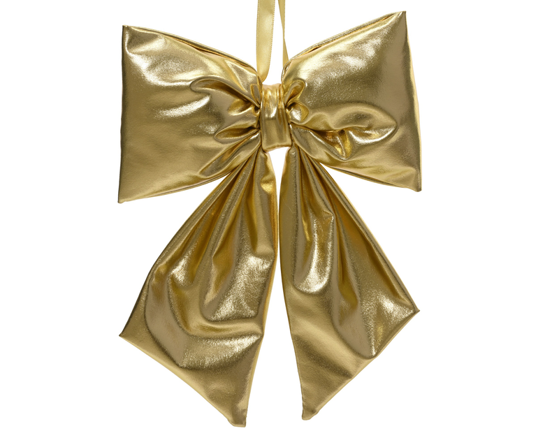 Bow polyester gold shiny, , medium-null