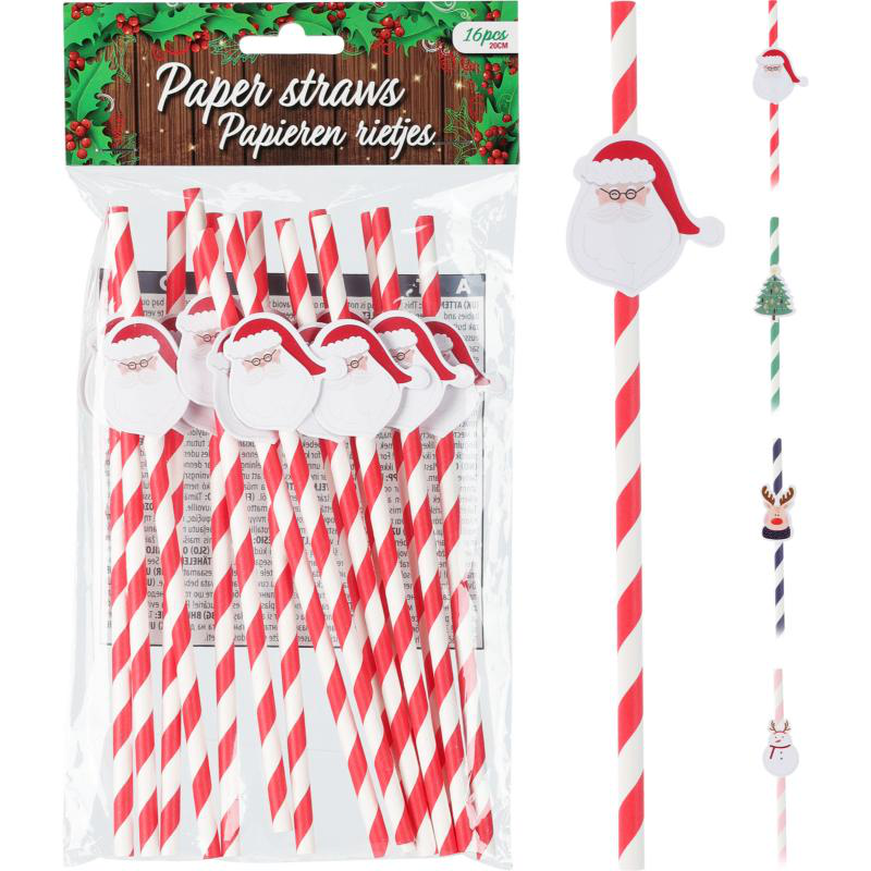 Christmas drinking paper straw paper - assorted designs, , medium-null