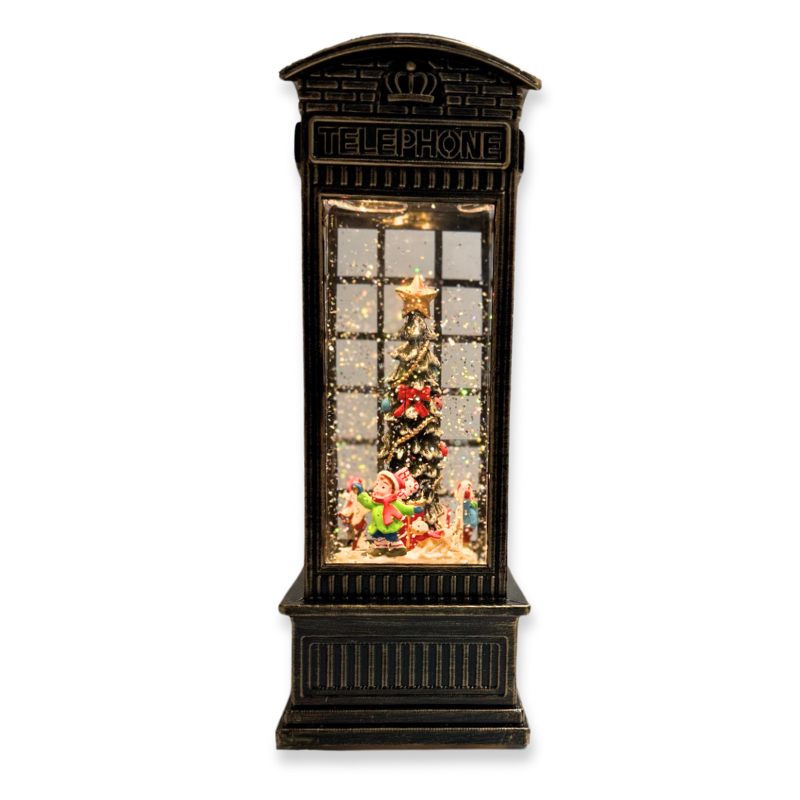 Xmas led lantern with moving Tree in telephone box-null
