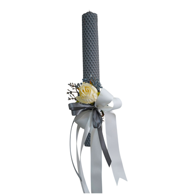 Beeswax easter candle - grey with rose