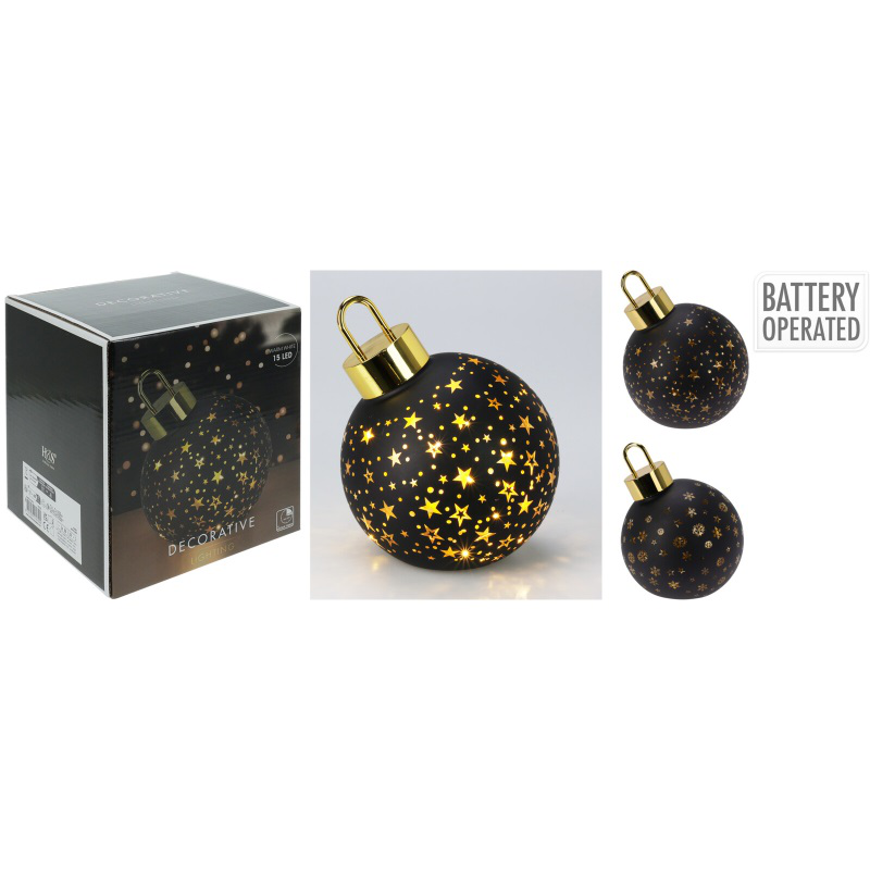 Christmas ball with led 15cm - matt black, , medium-null