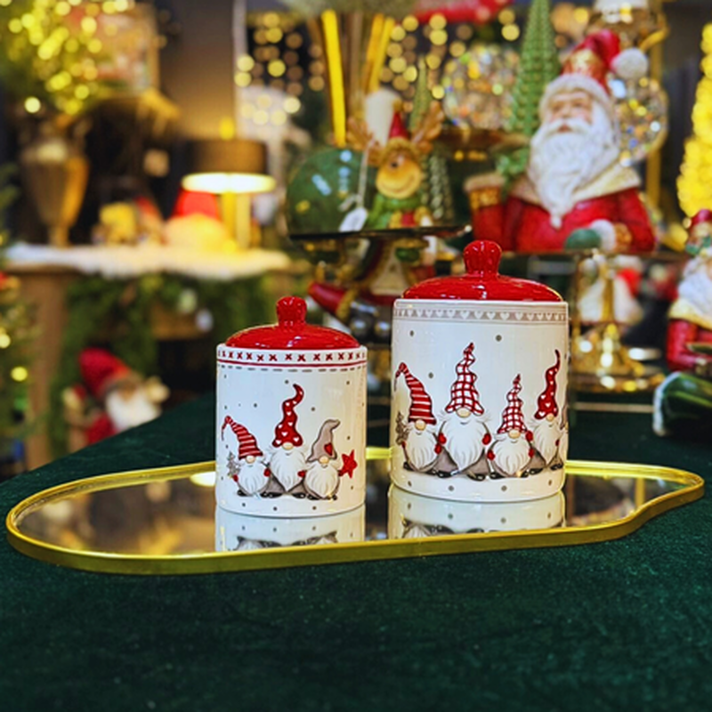 Product image: Xmas ceramic jar with lid santa dwarf 13x13x17.3cm, , medium-null