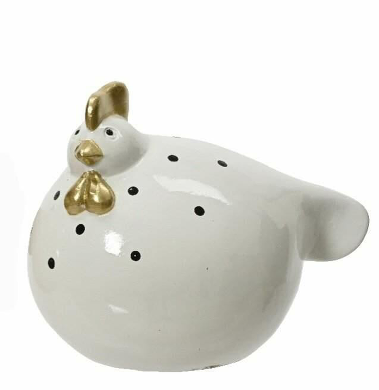 Chicken terracotta with dots handmade - large , sand-null