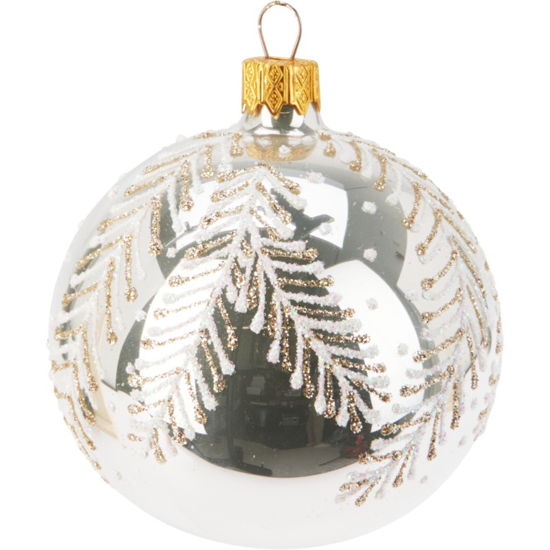 Product image: Christmas ball glass 8cm silver - assorted designs, , medium-null