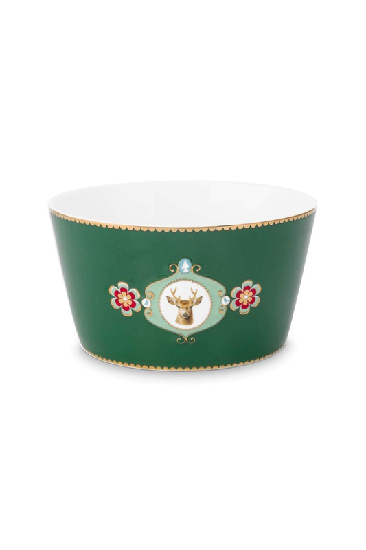 A pip bowl love birds medallion deer dark green, , medium-null