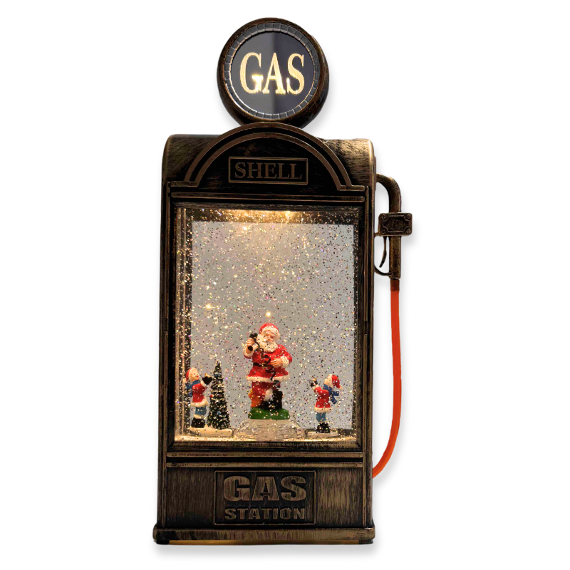 Xmas led lantern with moving Santa in gas station-null
