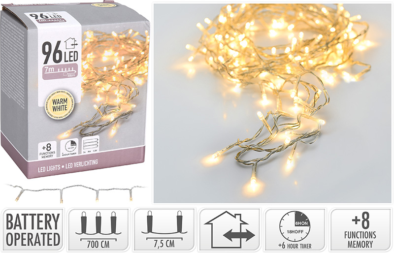Xmas led lights 96 warm white battery operated transparent, , medium-null