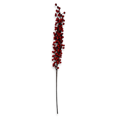 Xmas red velvet berries stem 88cm, Red, medium