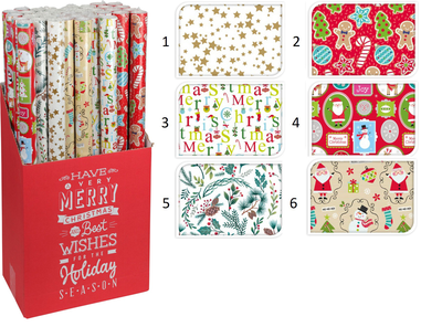 Gift wrap paper 70x700cm 6 assorted designs, , medium