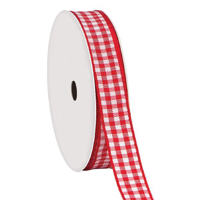 Κορδέλα καρώ με ούγια κόκκινη 25mm ρολό 45μ., , medium