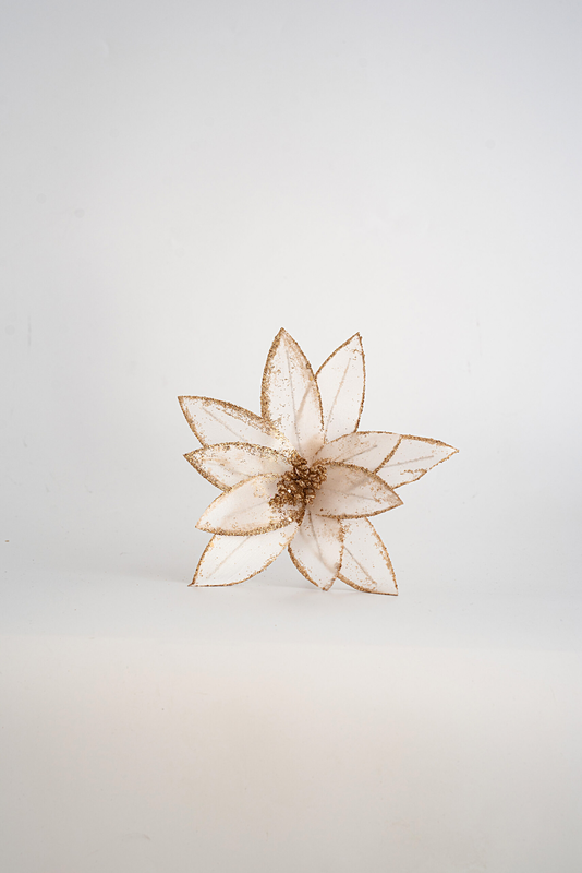 Flower poinsettia white  with gold glitter, , medium-null