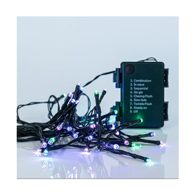 48 led christmas battery lights multicolor on green cable, , medium-null