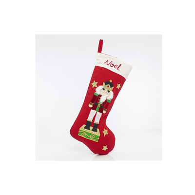 Christmas socking with nutcracker 50cm red, Red, medium