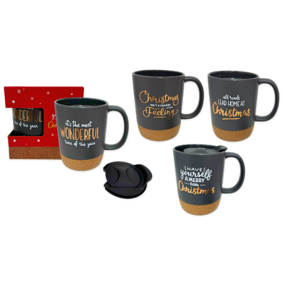 Xmas ceramic mug grey with cover & color box (1 pcs - random selection), , medium