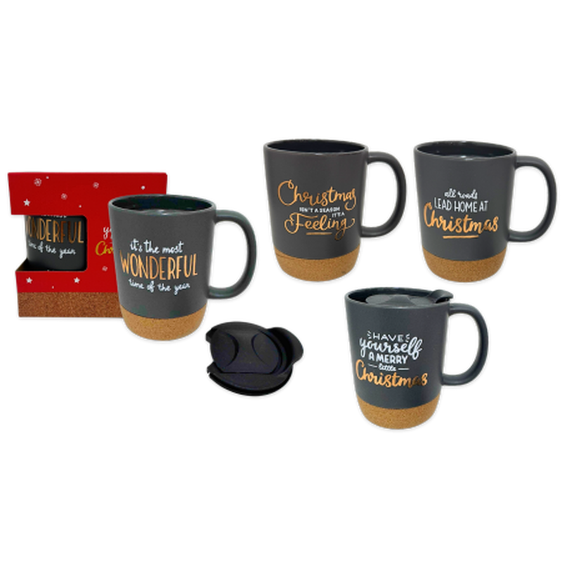 Xmas ceramic mug grey with cover & color box (1 pcs - random selection), , medium-null