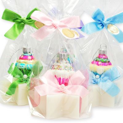 Sheep milk soap star 80g, decorated with a hanging glass cake decoration, , medium