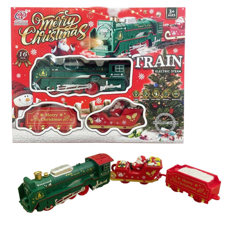 Product image: Ηλεκτρικό χριστουγεννιάτικο τρενάκι με φωτισμό, μουσική & καπνό 318cm περίμετρος, , medium-null