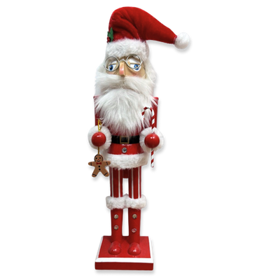 Xmas wooden Santa 38cm, Red White, medium