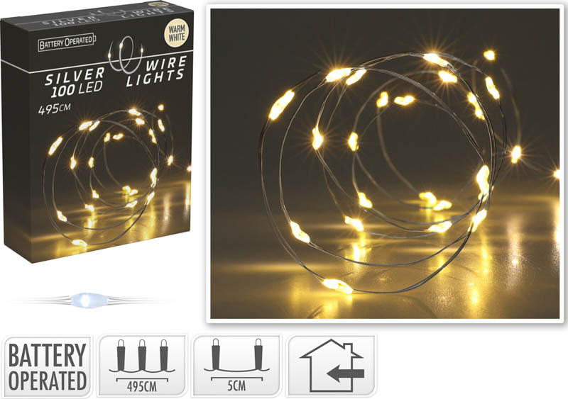 Led lights on silver wire 100pcs - warm white, , medium-null