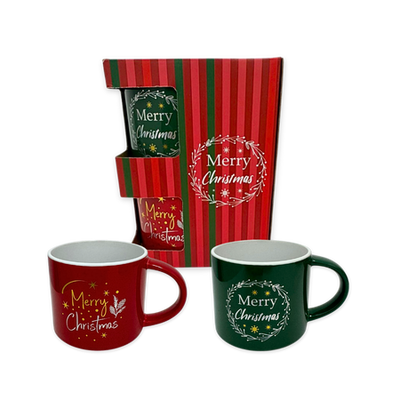 Xmas ceramic mug 2pcs set red & green with color box, , medium