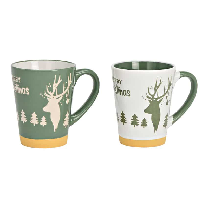 Mug moose decor, merry christmas, stoneware green, , medium-null