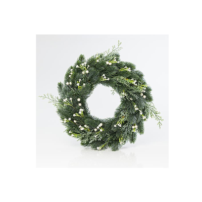 Snowy christmas wreath with white decorations 34cm, , medium