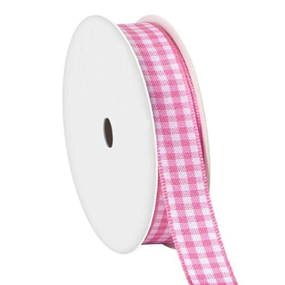 Κορδέλα καρώ με ούγια ροζ 25mm ρολό 45μ., , medium